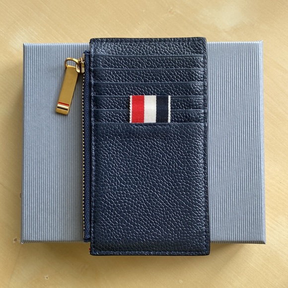 THOM BROWNE Navy Sky Icons Zip Card Wallet - Picture 4 of 13